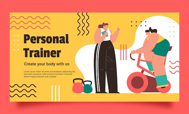 Vettore gratuito modello facebook di personal trainer design piatto