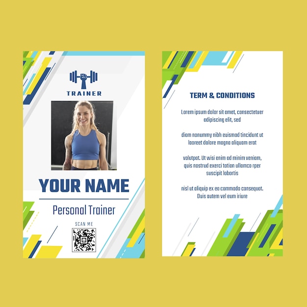 Free vector flat design personal trainer id card