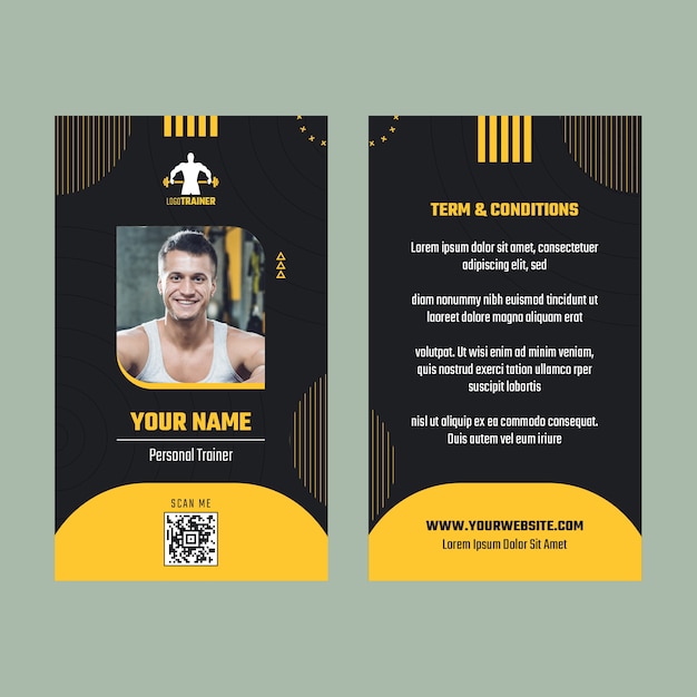 Flat design personal trainer id card