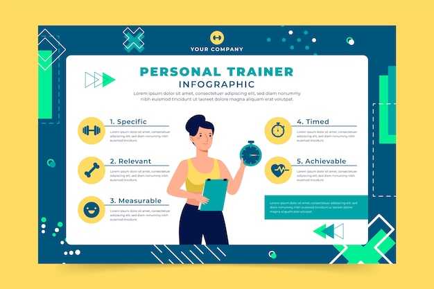 Modello di infografica personal trainer design piatto