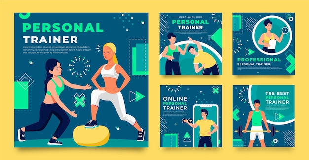 Flat design personal trainer instagram post template