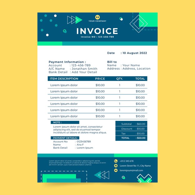 Flat design personal trainer invoice template