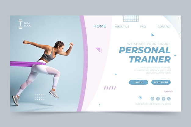 Free vector flat design personal trainer landing page