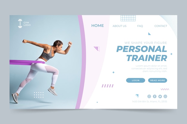 Vettore gratuito pagina di destinazione del personal trainer dal design piatto