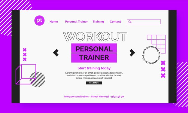 フラットデザインのパーソナルトレーナーのランディングページ