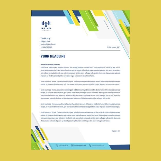 Free vector flat design personal trainer letterhead template