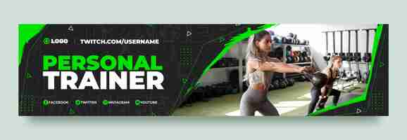 Vettore gratuito banner di contrazione del personal trainer di design piatto