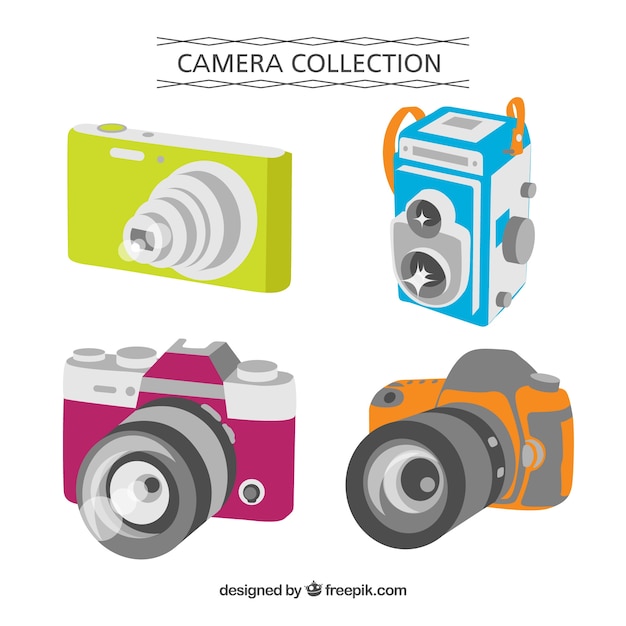 Free vector flat design perspective camera collection