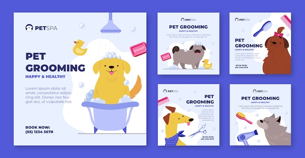 Free vector flat design pet grooming template