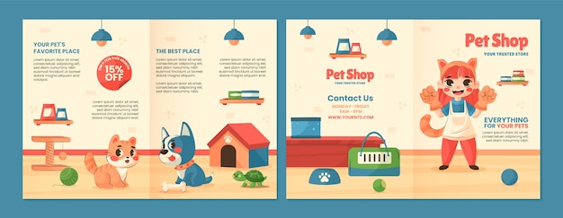 Free vector flat design pet shop brochure template