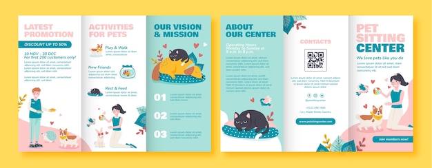 Modello di brochure per animali domestici design piatto