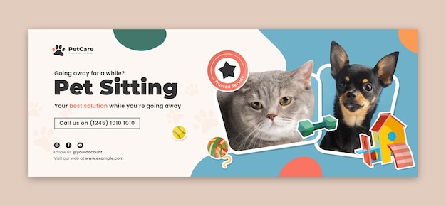 Flat design pet sitting facebook cover