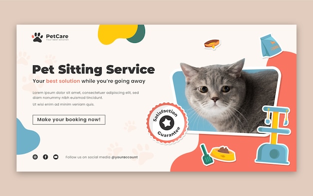 Бесплатное векторное изображение Шаблон фейсбука для домашних животных в плоском дизайне