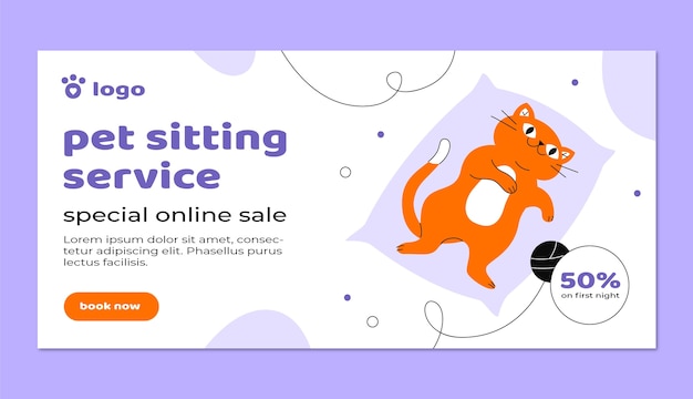 Vettore gratuito modello di banner di vendita pet sitter design piatto