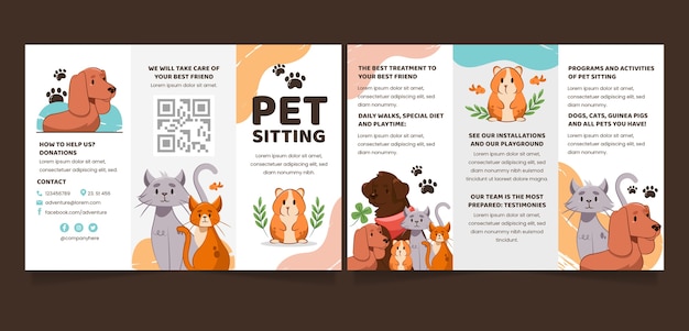 Vettore gratuito brochure del servizio di pet sitting di design piatto