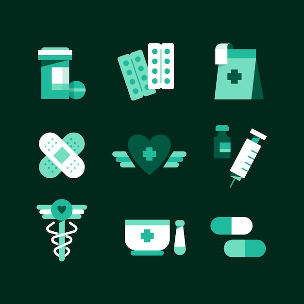 Free vector flat design pharmacy symbols