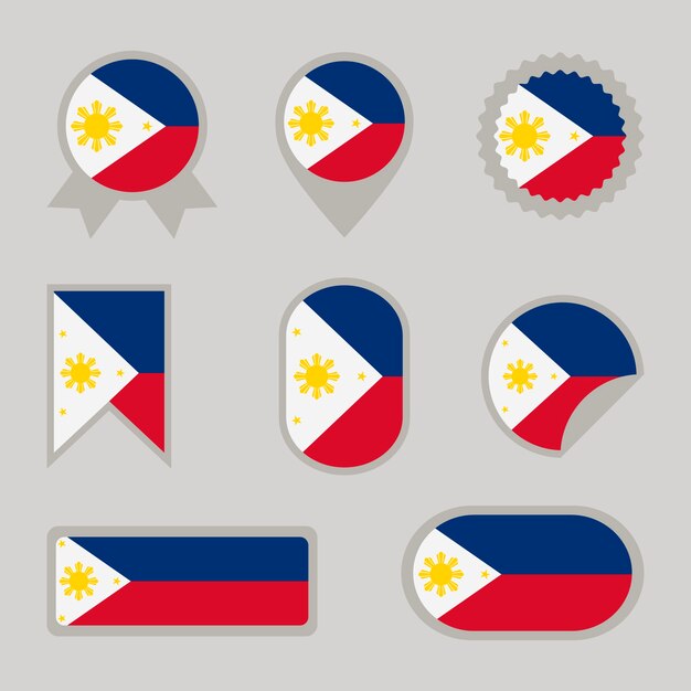 フラットなデザインのフィリピンの旗セット