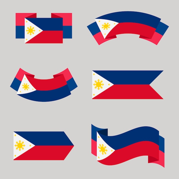 無料ベクター フラットなデザインのフィリピンの旗セット
