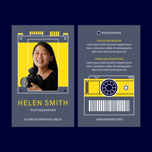 Flat design photographer id card template