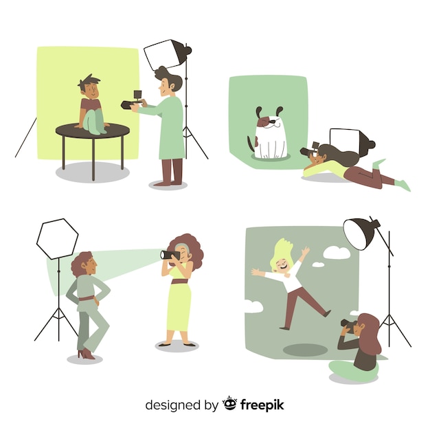 Free vector flat design photographers working indoors