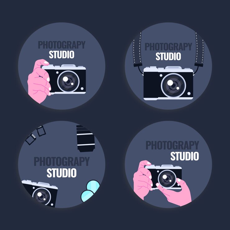 Free Vector flat design photography studio labels collection