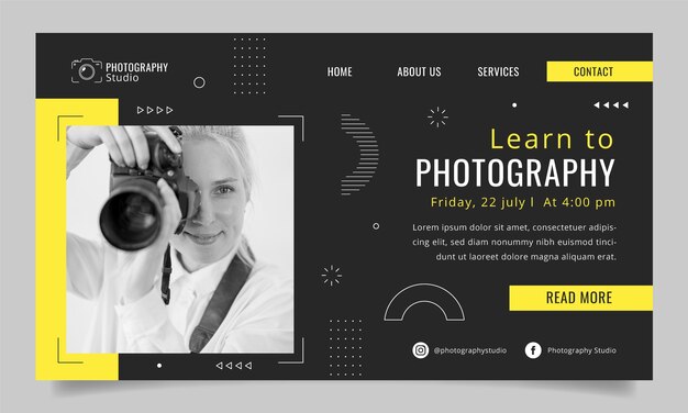 Flat design photography studio landing page template