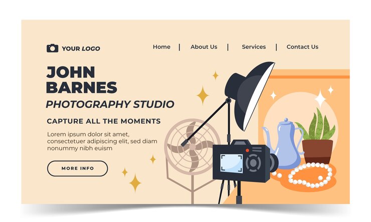Free Vector flat design photography studio landing page