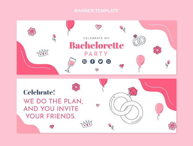 Flat design pink bachelorette banner template