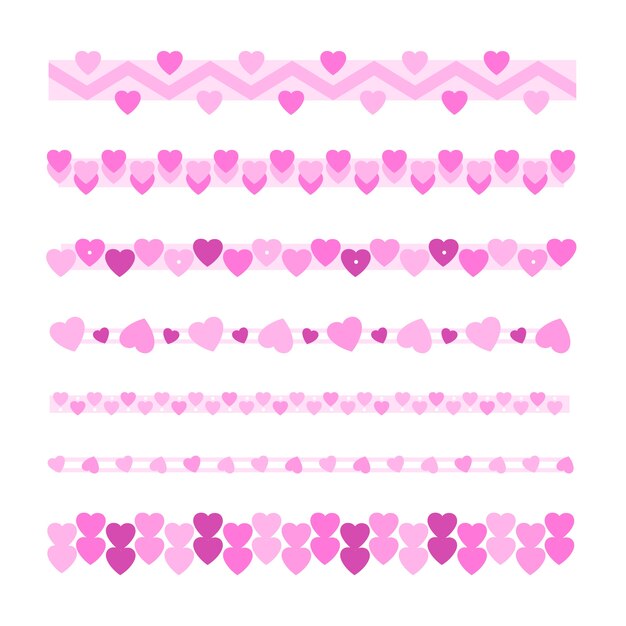 Flat design pink hearts border set