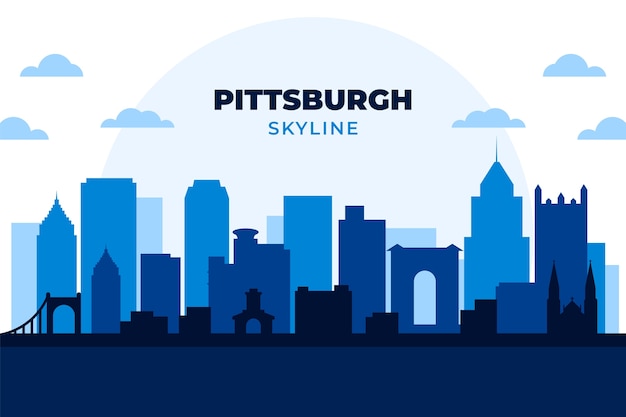 Vettore gratuito siluetta dell'orizzonte di pittsburgh design piatto