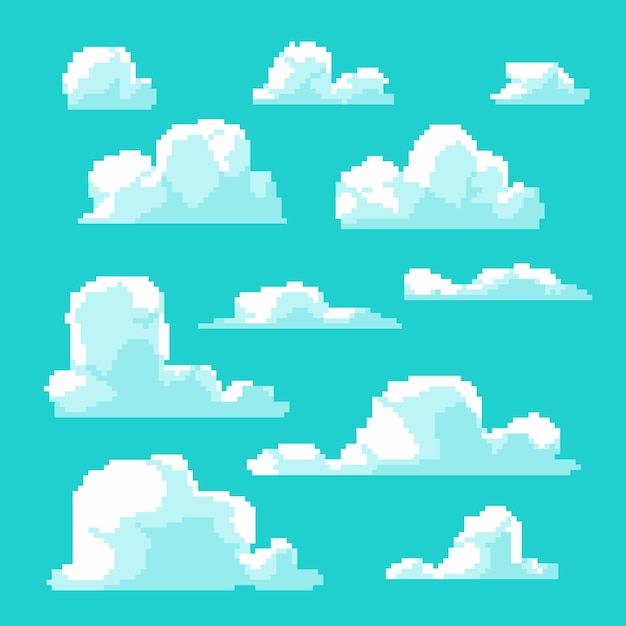 Flat design pixel art cloud illustration