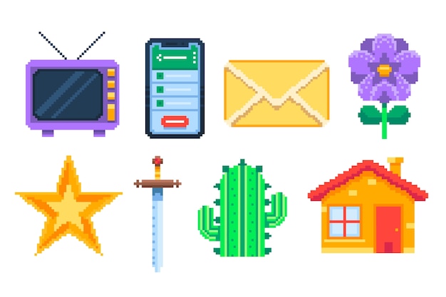 Free vector flat design pixel art element collection