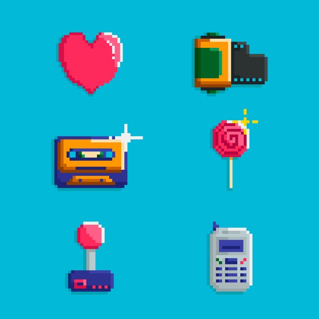 Flat design pixel art element collection