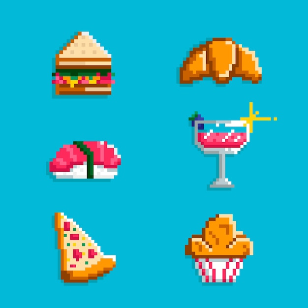 Vettore gratuito illustrazione di cibo pixel art design piatto