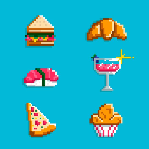 Flat design pixel art food illustration
