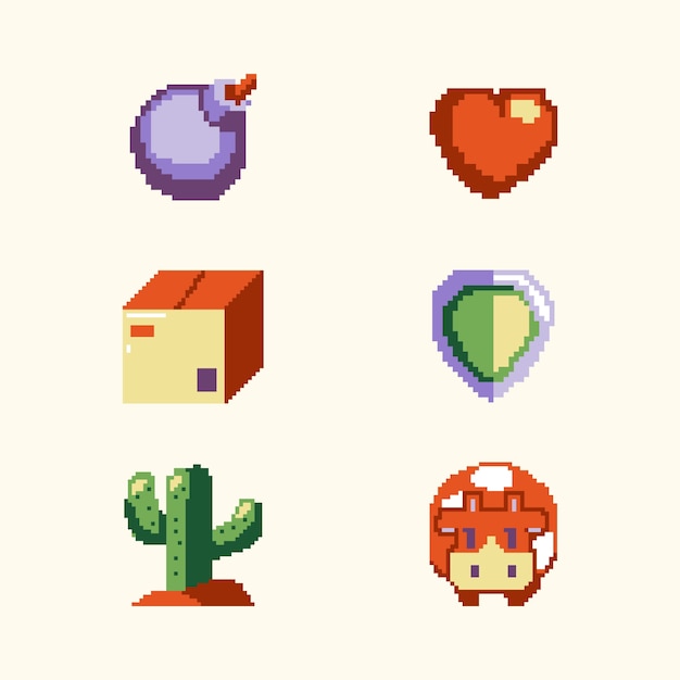 Flat design pixel art set illustration