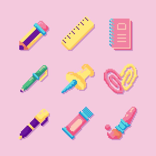 Flat design pixel art set illustration