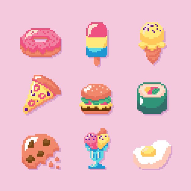 Flat design pixel food illustration