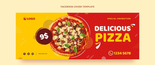 평면 디자인 피자 페이스 북 커버