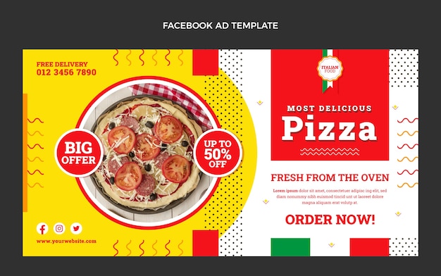 Modello di facebook per pizza design piatto