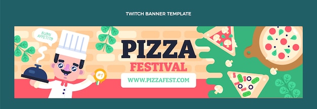 Flat design pizza festival twitch banner