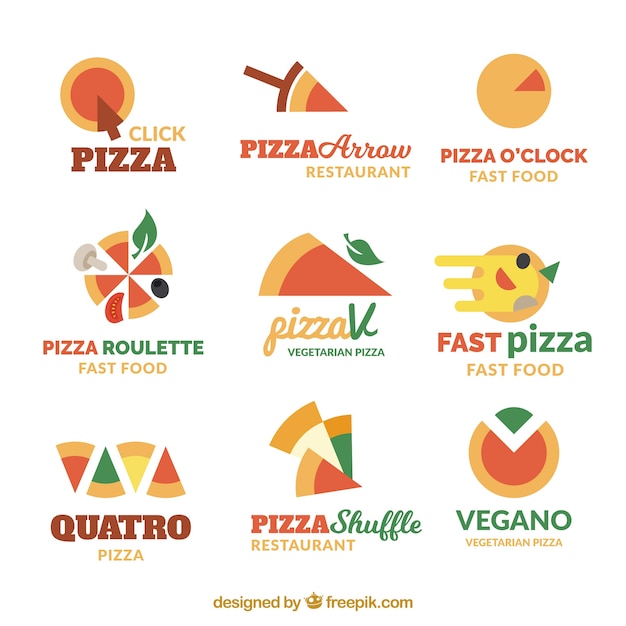 Free vector flat design pizza logo collection