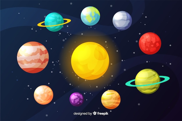 Плоская коллекция планет вокруг солнца