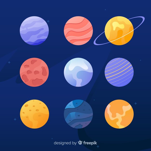 Плоский дизайн коллекции планет на фоне космоса