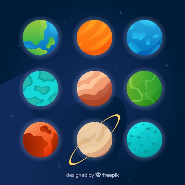 Flat design planet collection on dark background