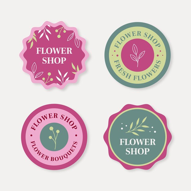 Flat design plants florist job labels