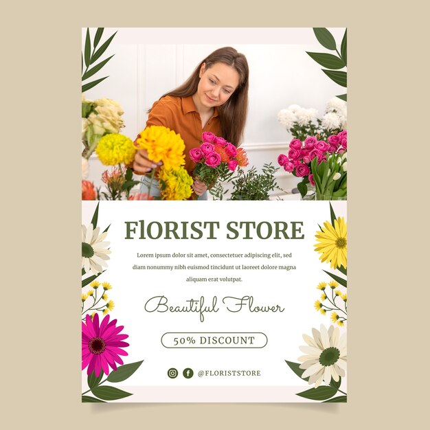 Flat design plants florist job poster