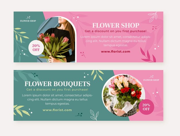 flat design plants florist job sale banner template
