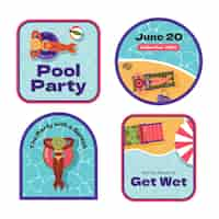 Free vector flat design pool party labels  template