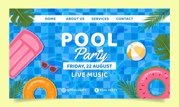 Flat design of pool party  landing page template